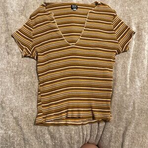BDG Tan Ribbed Fitted Short Sleeve T-Shirt